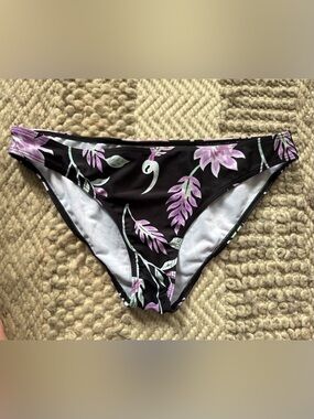 SHEIN Black Bikini Bottom with Lavender & Mint leaf print XL new hicut hipster